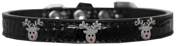 Reindeer Face Widget Croc Dog Collar Black Size 20